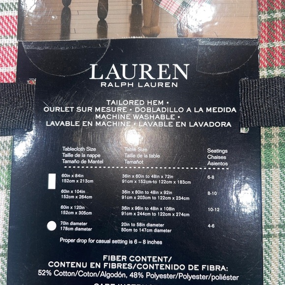 Ralph Lauren White Red Green Tartan Plaid Christmas Tablecloth 60” x 84” NWT - Picture 5 of 7